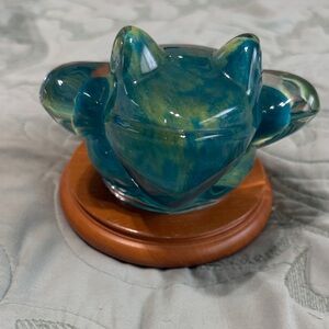 Handblown Teal and Green Daum Glass Frog